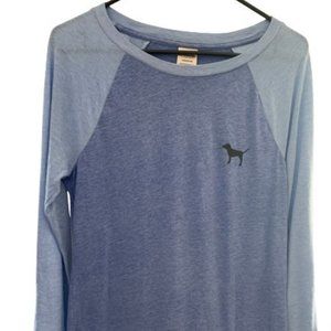 NWOT Victoria's Secret PINK Small Blue 3/4 Sleeve Women's Dog Logo Baseball Tee